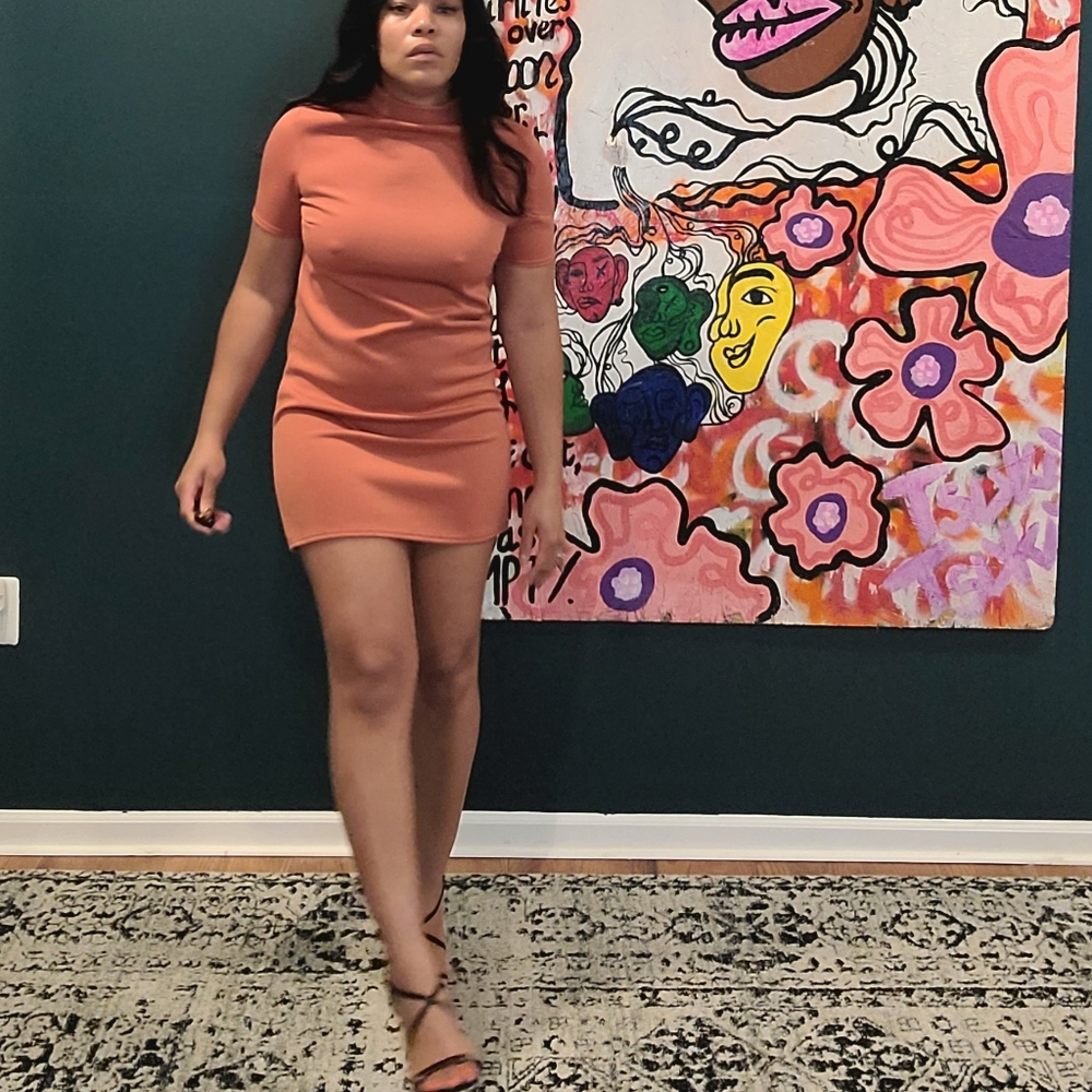 A line mini dress with high collar